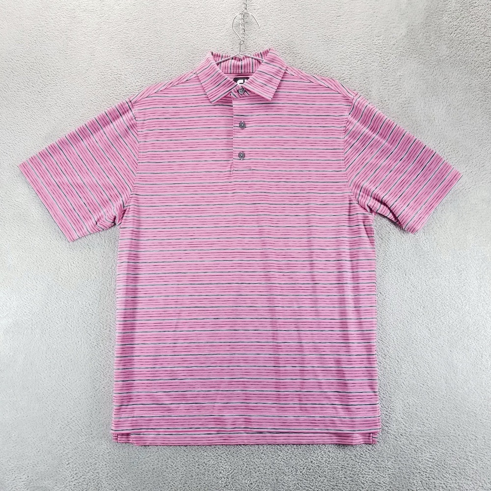 FootJoy Polo Shirt Mens M Pink Stripe Golf Performance Short Sleeve - Picture 2 of 10